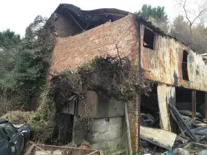 Fire damaged barn outside